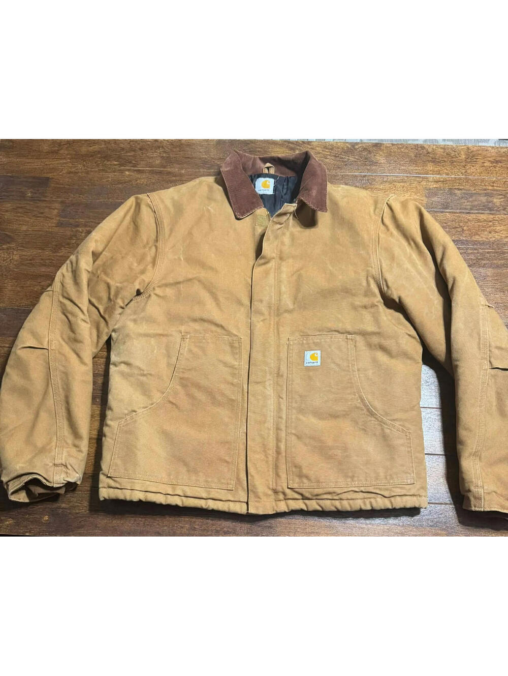 VINTAGE Carhartt Arctic Quilted Lined Jacket J02 Tan Corduroy Collar Size XL